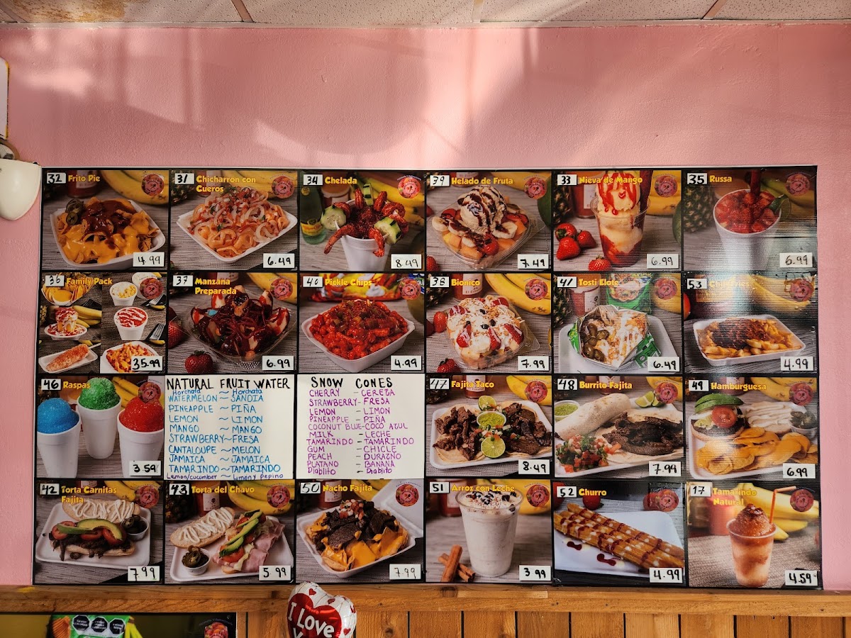 Refresqueria San Marcos menu board