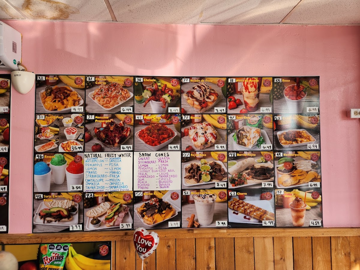 Refresqueria San Marcos menu board