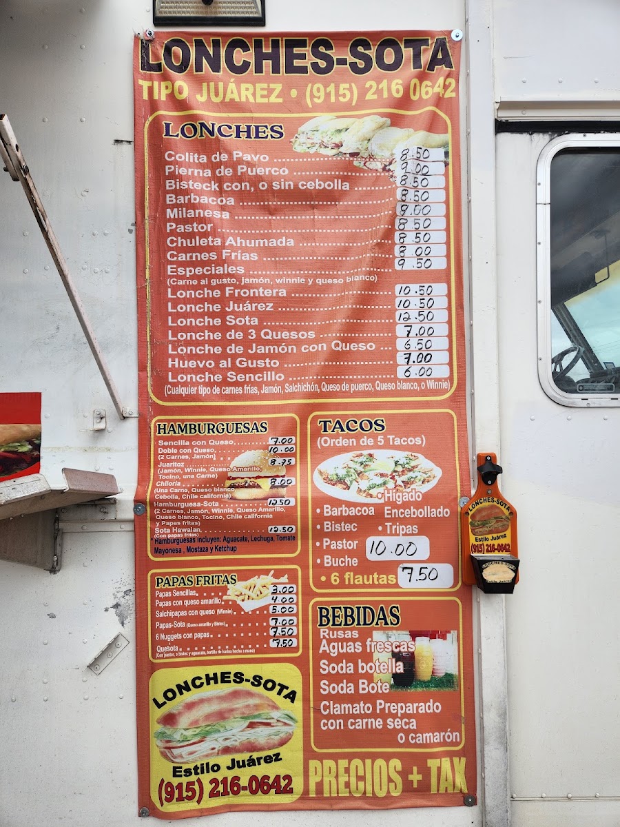 LONCHES SOTA menu board