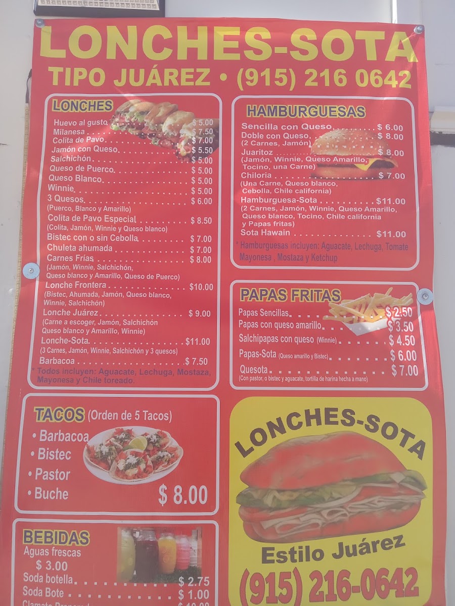LONCHES SOTA menu board