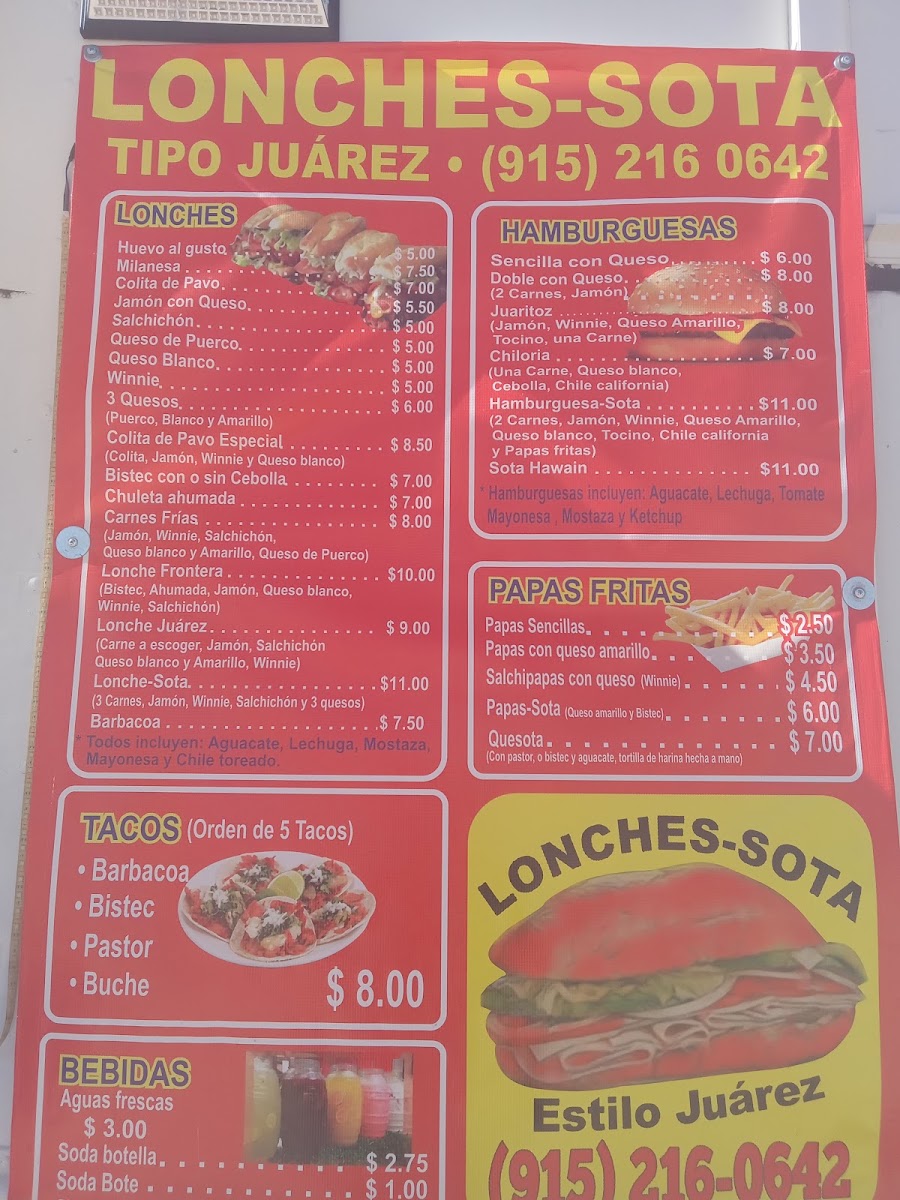 LONCHES SOTA menu board