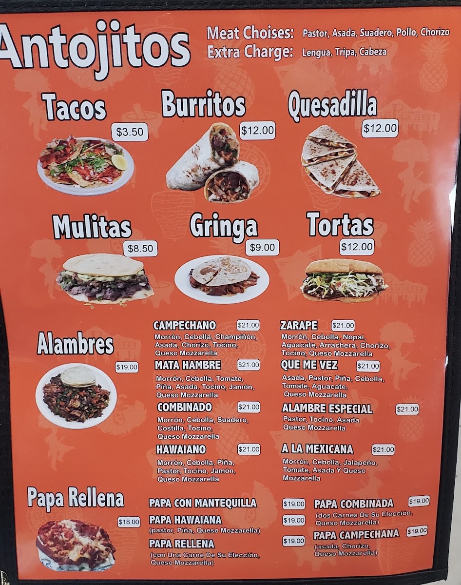 La Cuadra Tacos Restaurant menu board