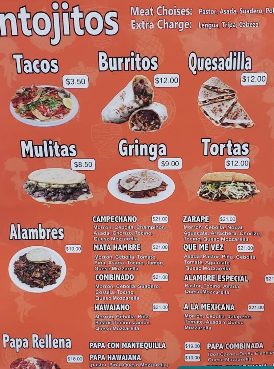 La Cuadra Tacos Restaurant menu board