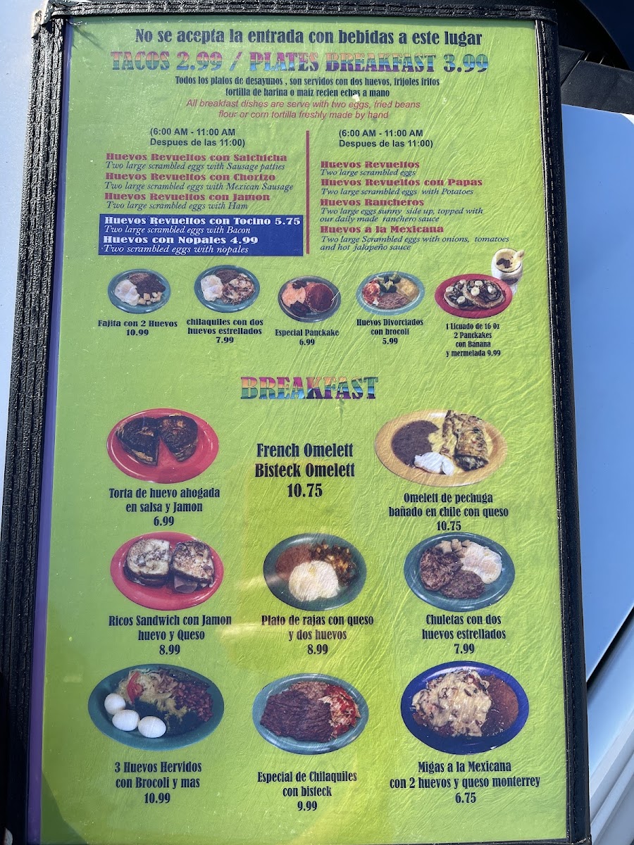 Ostioneria y Taqueria Estrella Jalisco menu board