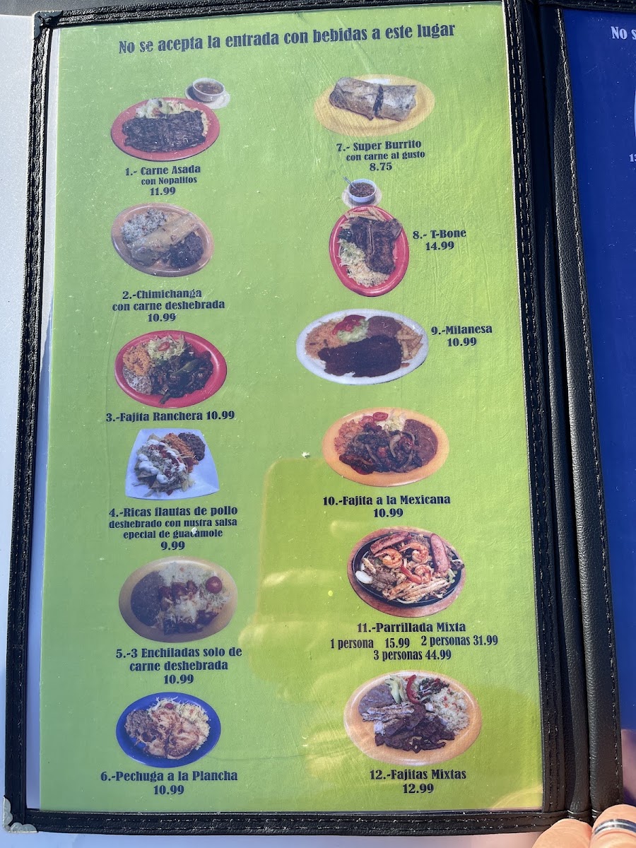 Ostioneria y Taqueria Estrella Jalisco menu board