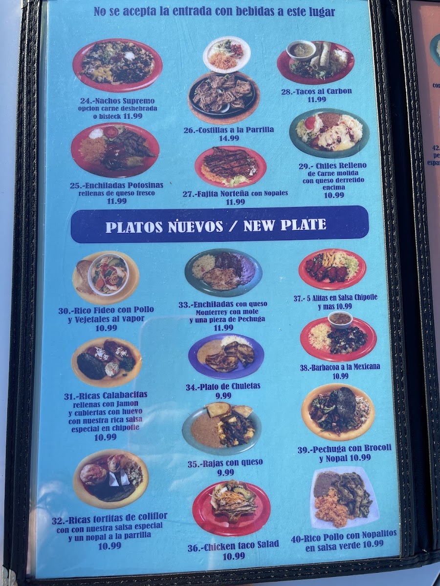 Ostioneria y Taqueria Estrella Jalisco menu board
