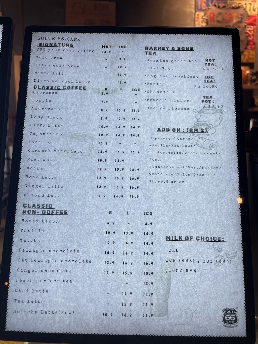 Route 66 Café menu board