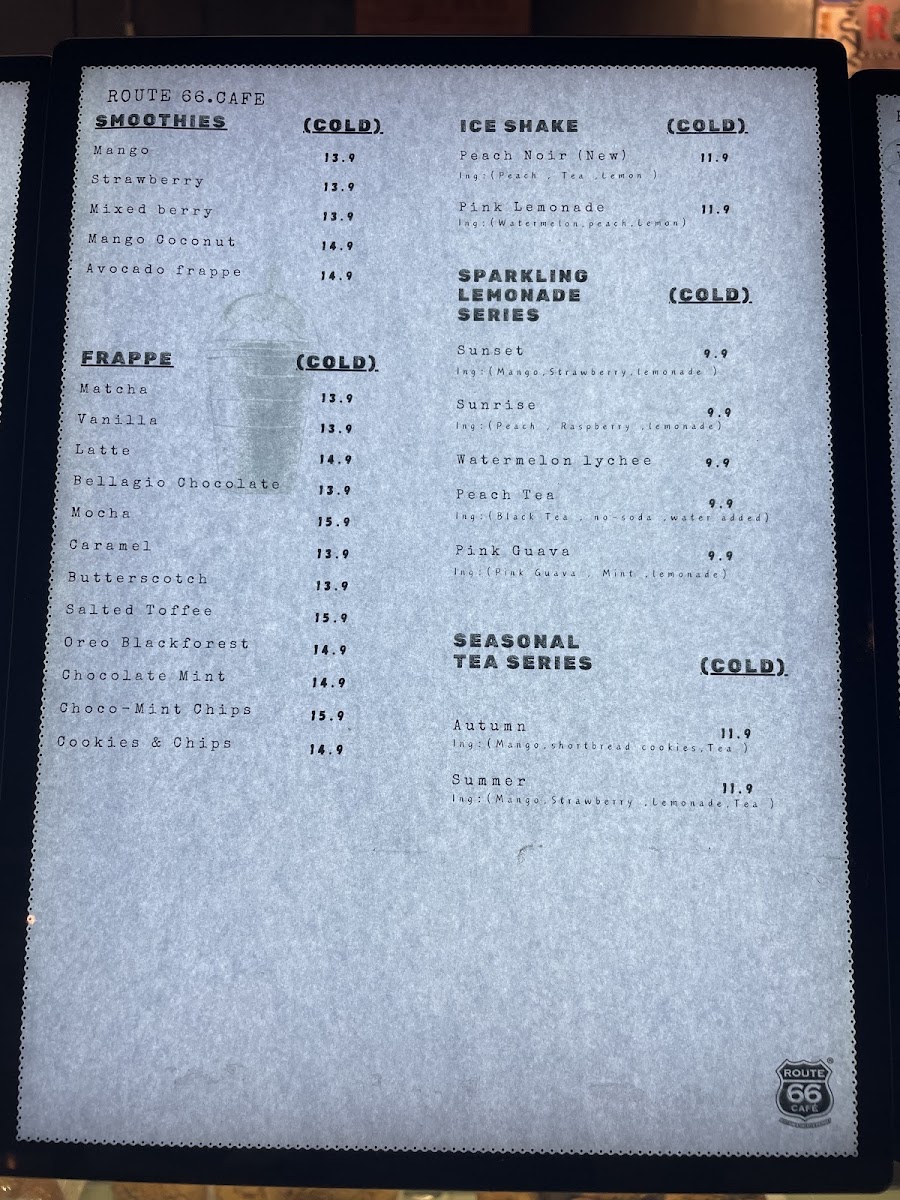 Route 66 Café menu board