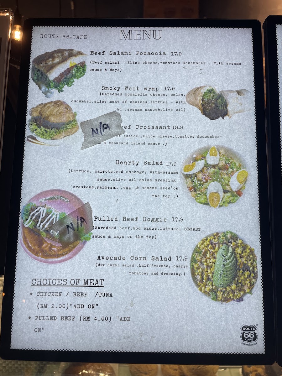 Route 66 Café menu board