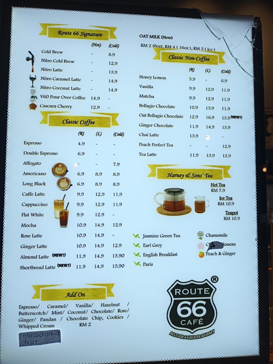 Route 66 Café menu board