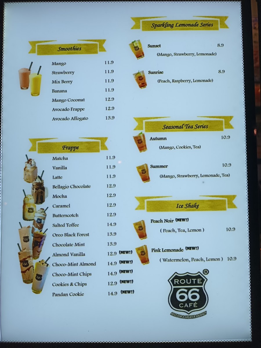 Route 66 Café menu board