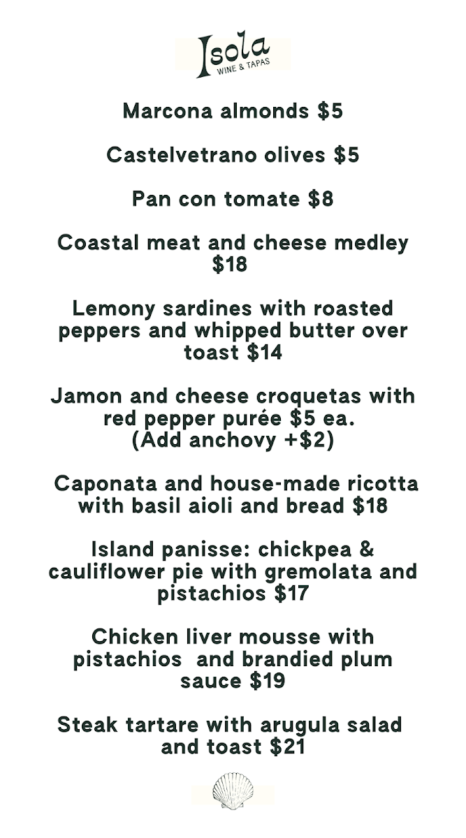 Isola Wine and Tapas menu board