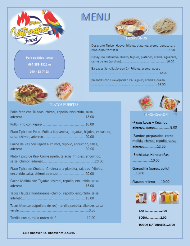 Delicia Catracha menu board