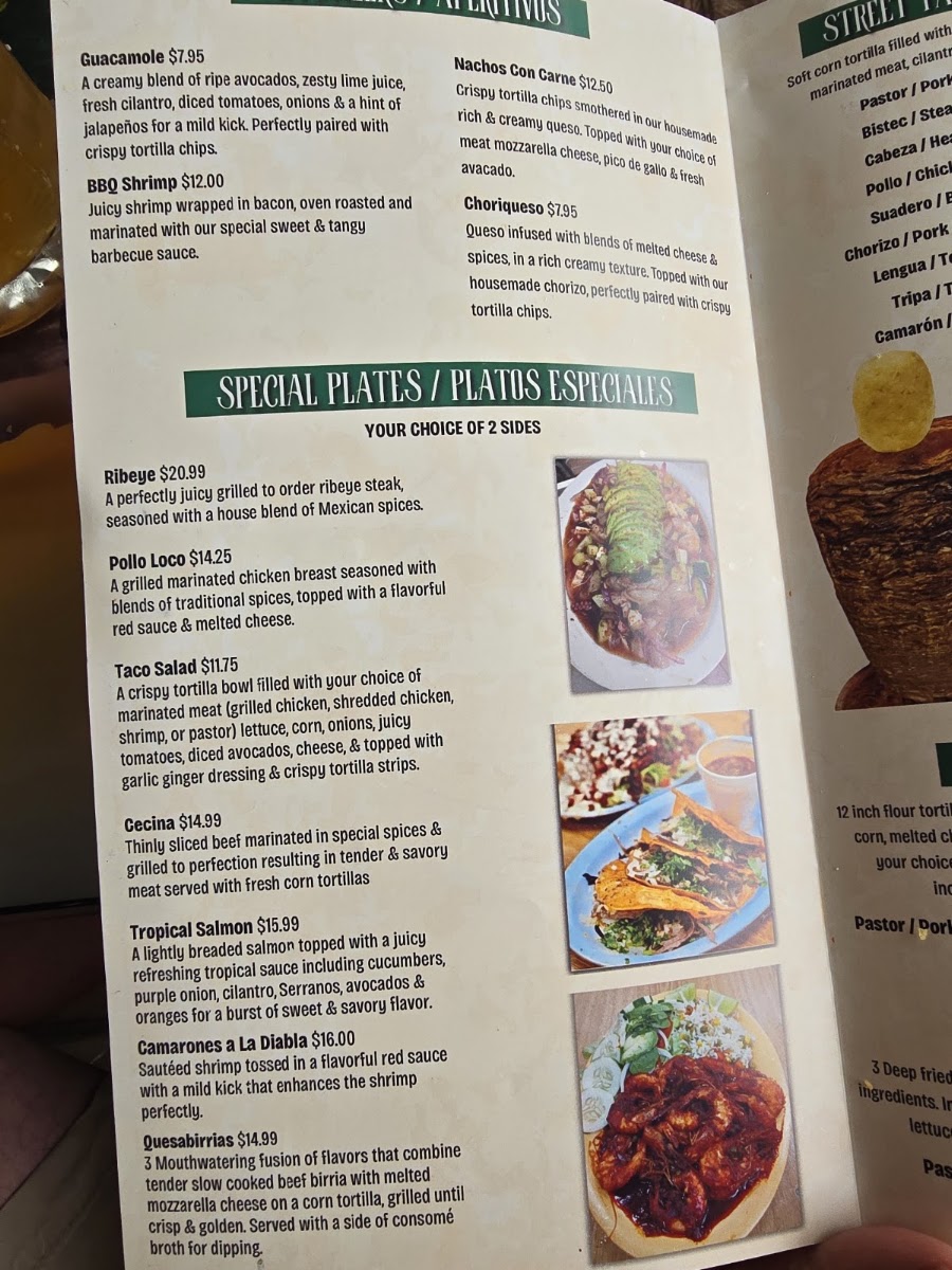 Taqueria San Julian menu board