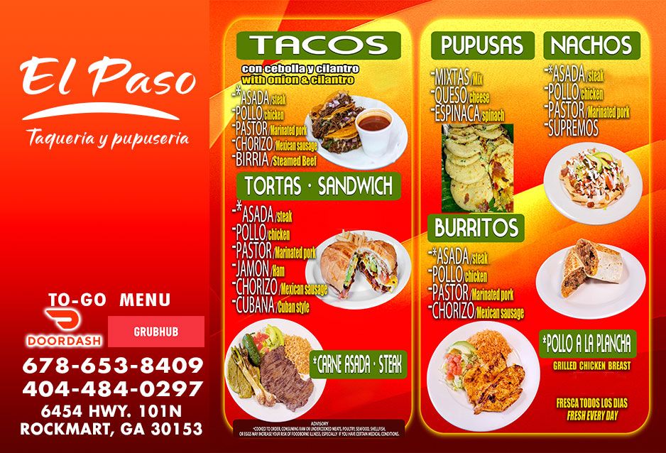 Mexican & Salvadoran Deli menu board