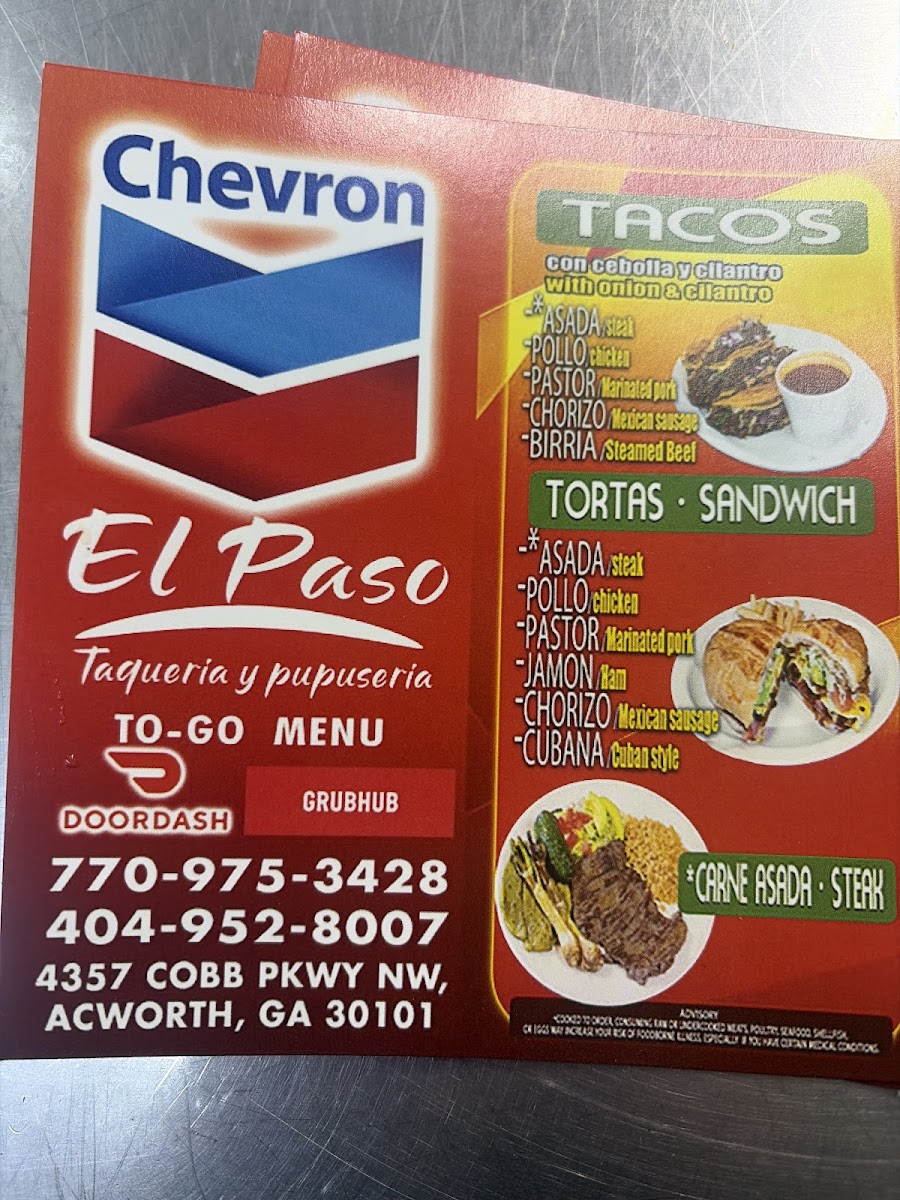 Mexican & Salvadoran Deli menu board