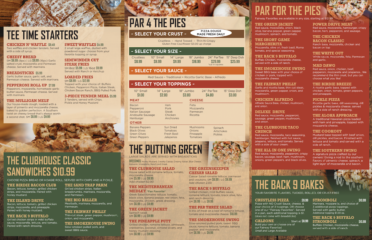 Mulligans Pizza Restaurant menu board