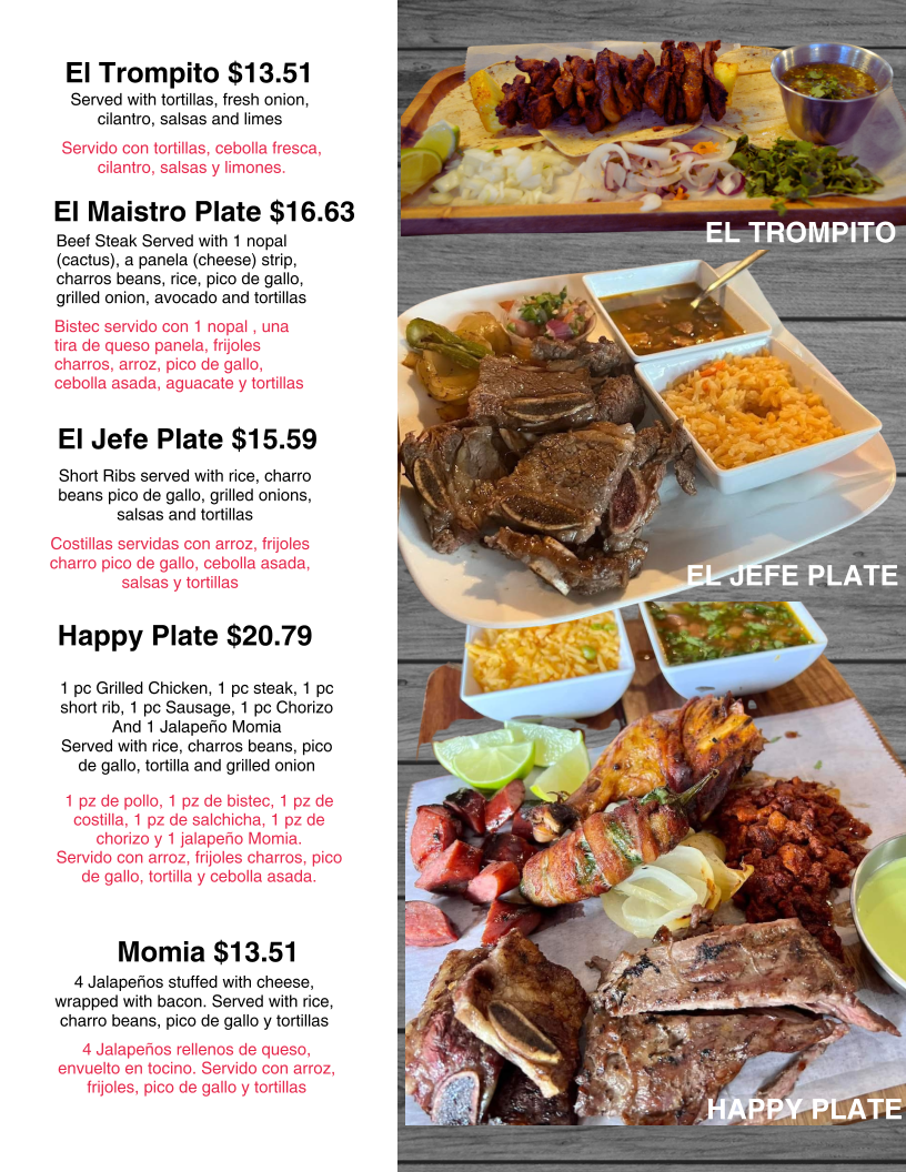 El Jefe Restaurant (Webster) menu board