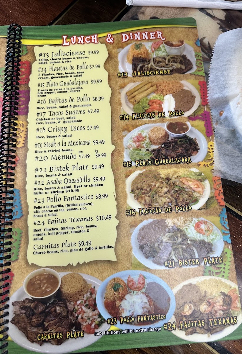 Taqueria La Tapatia menu board