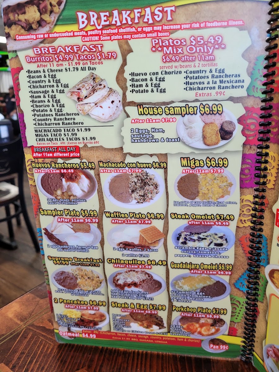 Taqueria La Tapatia menu board