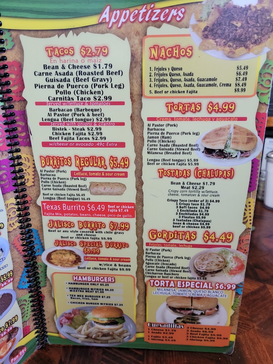 Taqueria La Tapatia menu board