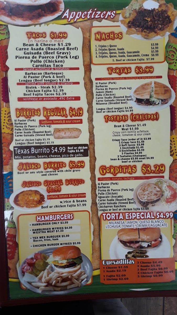 Taqueria La Tapatia menu board