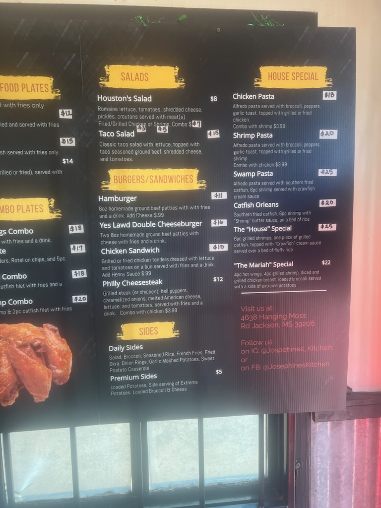 Josephine's Kitchen menu board