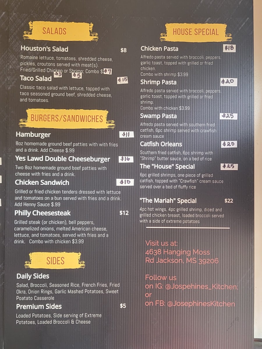 Josephine's Kitchen menu board