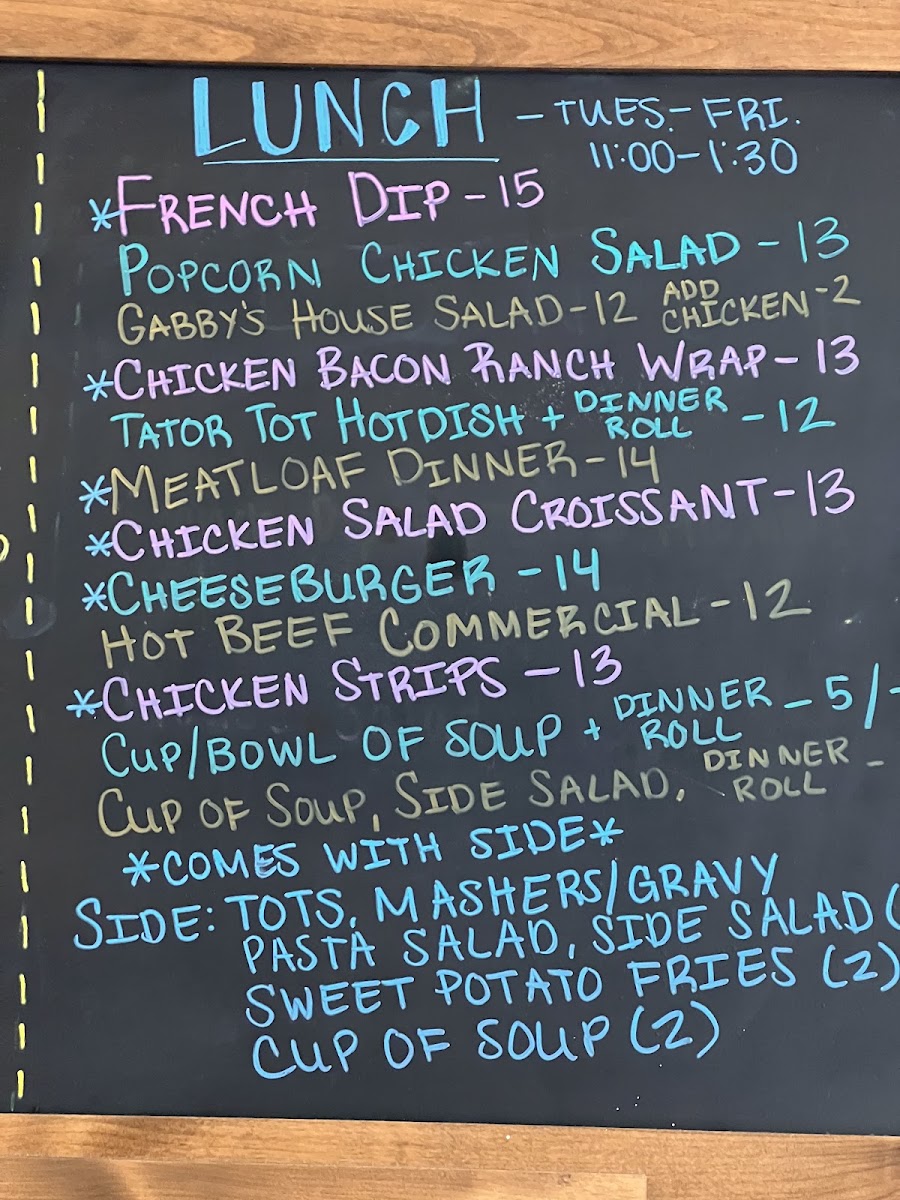 Gabby Lou’s Kitchen menu board
