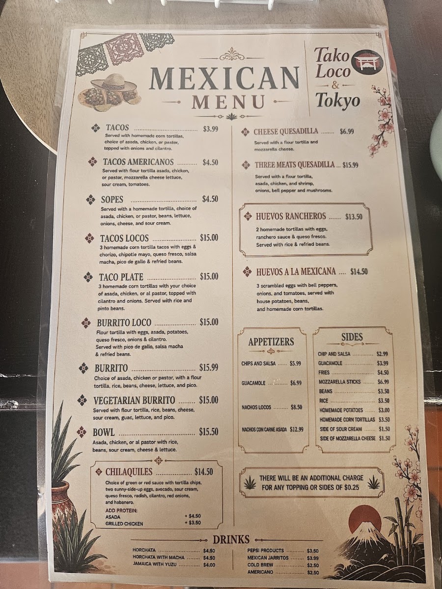 Tako Loco & Tokyo menu board