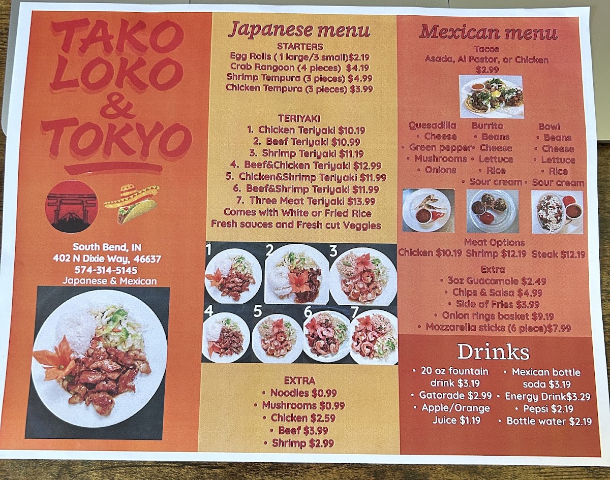 Tako Loco & Tokyo menu board