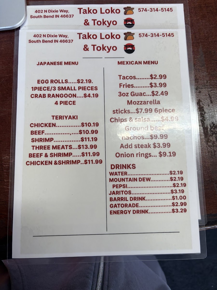 Tako Loco & Tokyo menu board