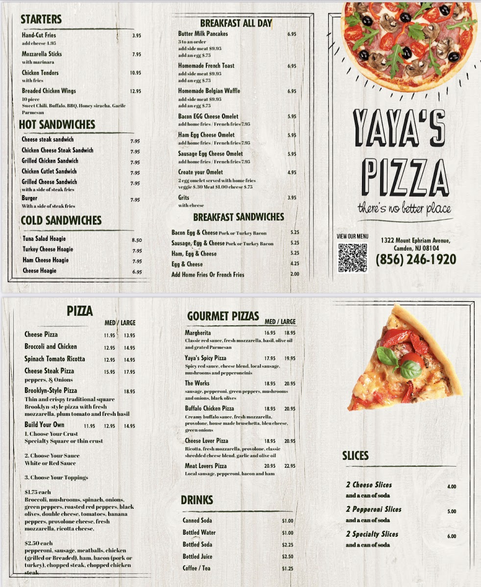 Yaya's Pizza menu board