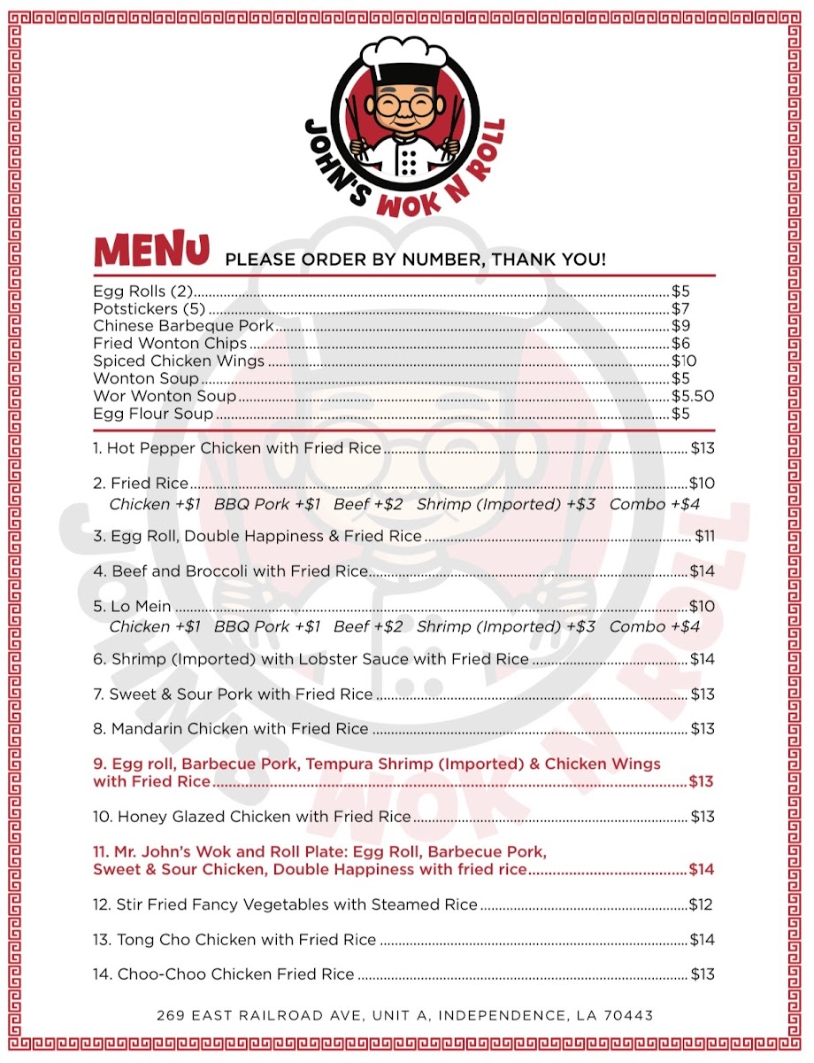 John's Wok N Roll | Chinese menu board