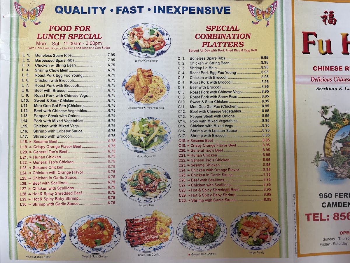 Fu Hing Restaurant & Seafood Shack menu board