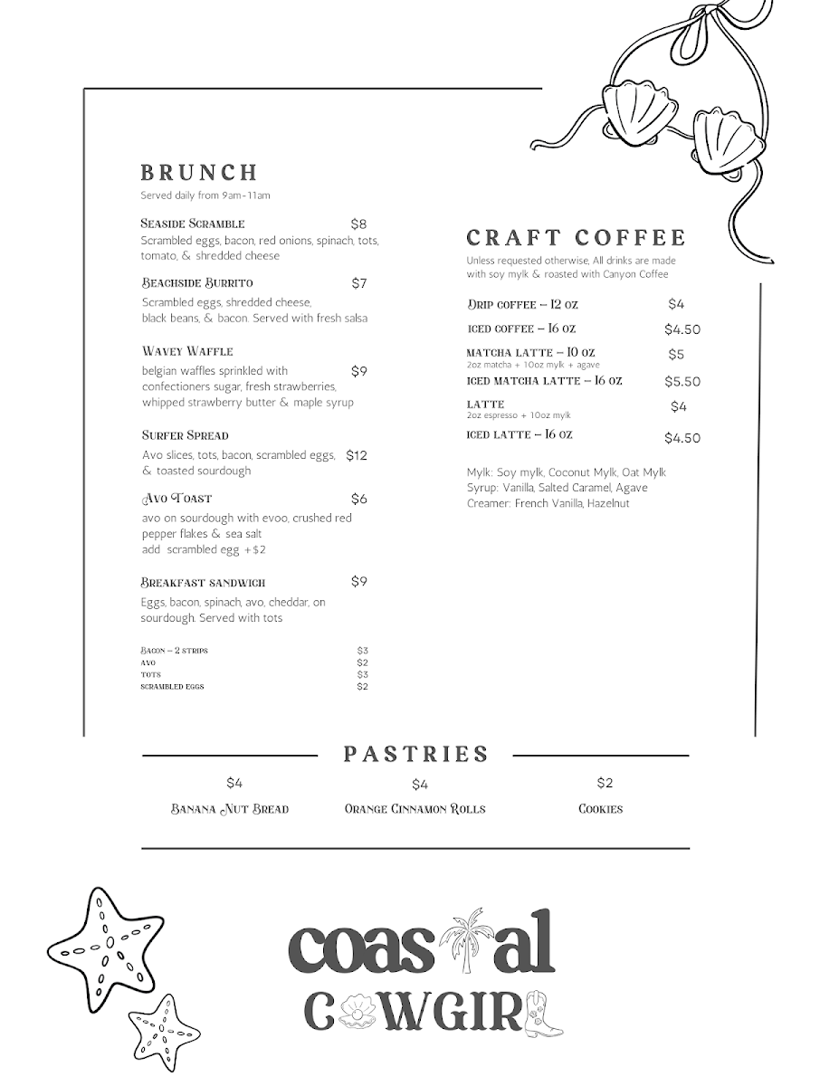 Coastal Cowgirl Cafe menu board