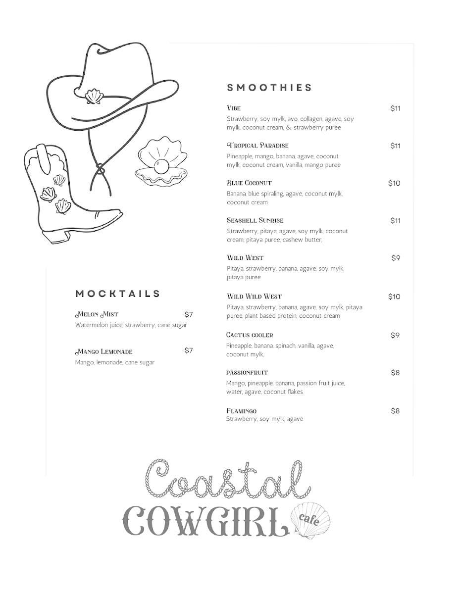 Coastal Cowgirl Cafe menu board