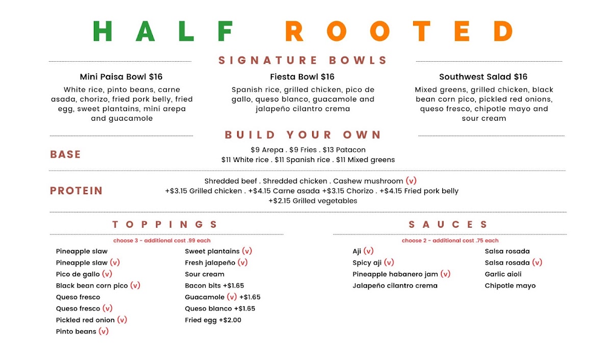 Half Rooted menu board
