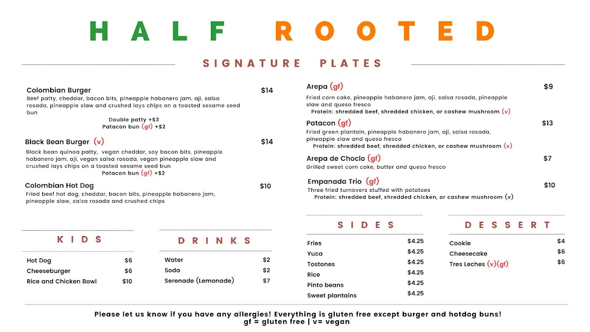 Half Rooted menu board