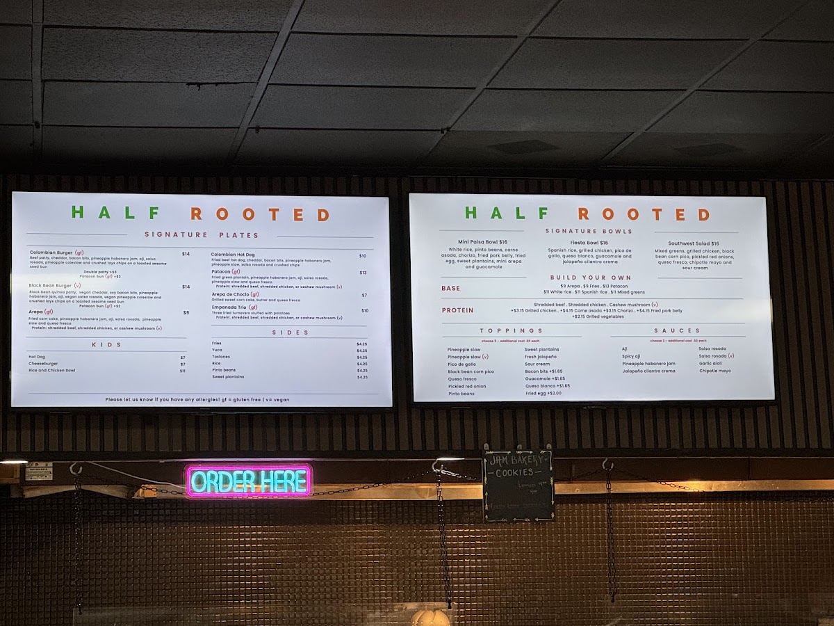 Half Rooted menu board