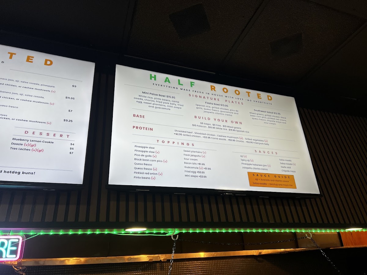 Half Rooted menu board