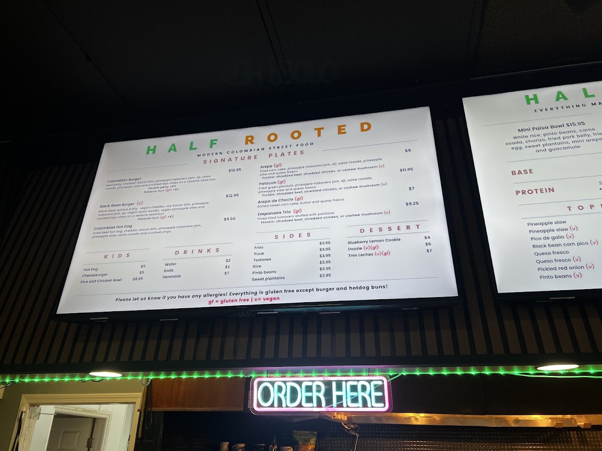 Half Rooted menu board