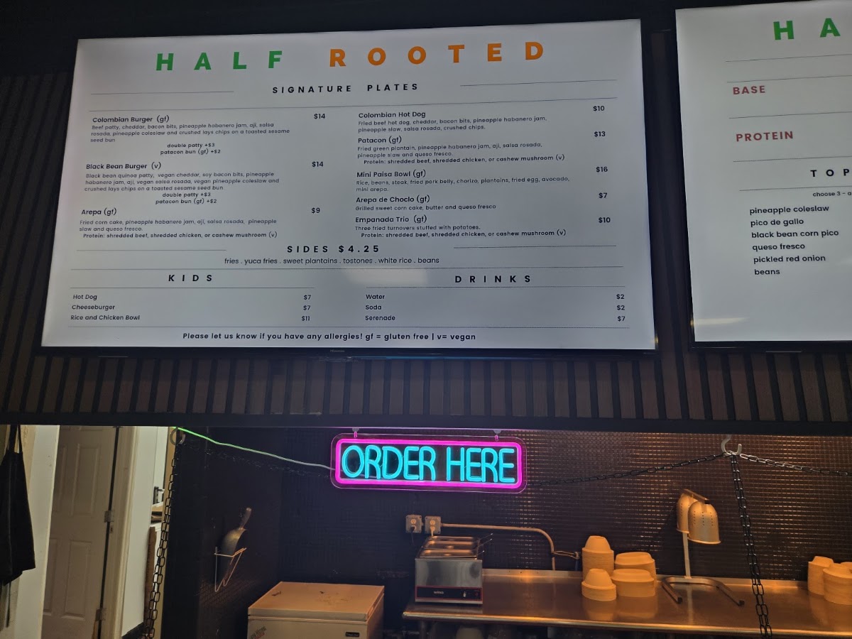Half Rooted menu board