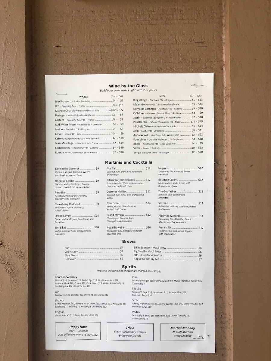 THE POUR HOUSE Italian Kitchen and Wine Bar menu board