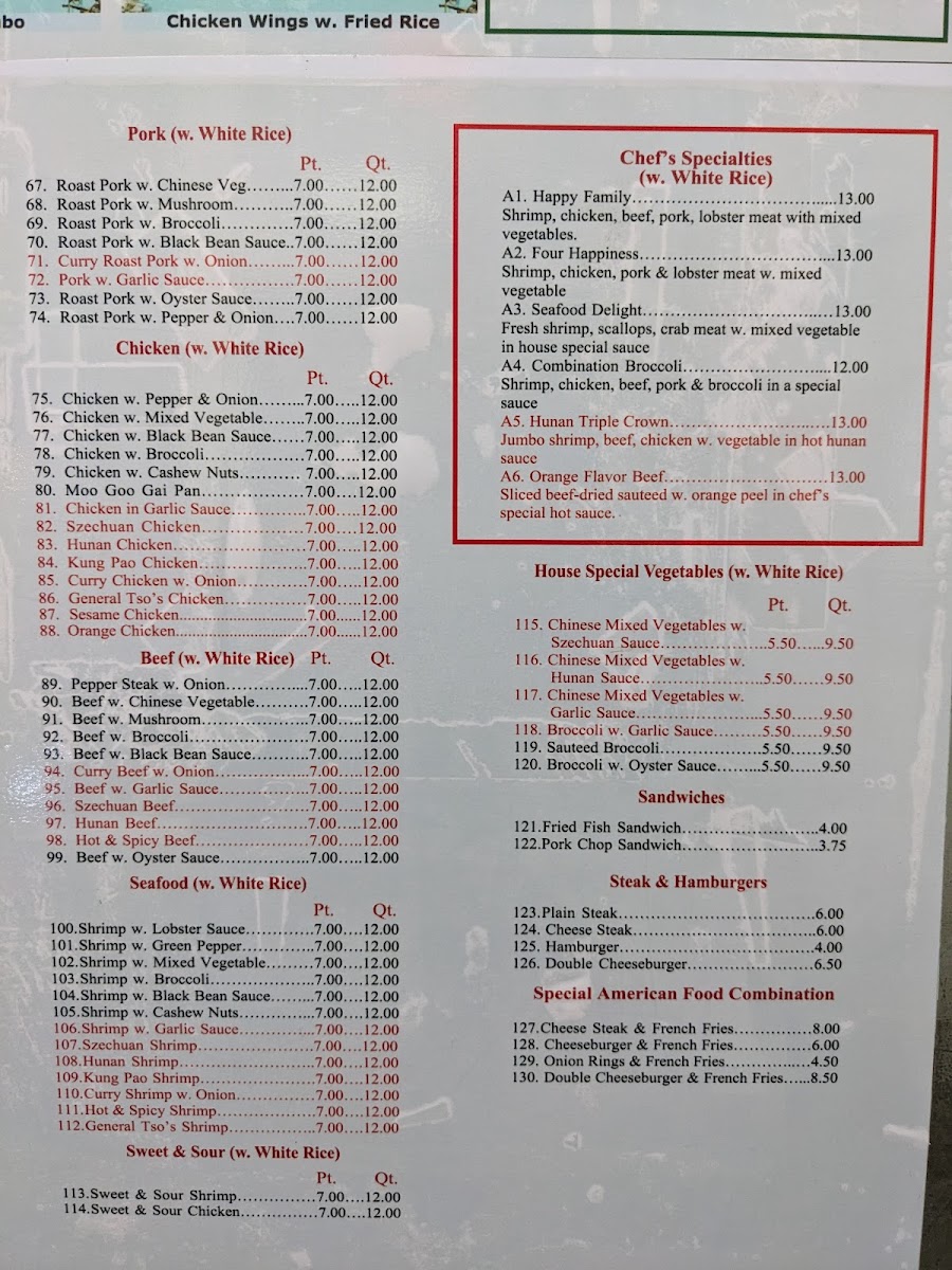 Moon Dragon menu board