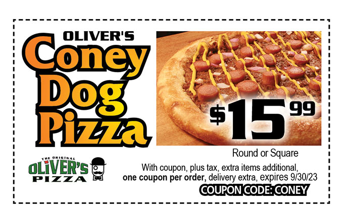 Oliver's Pizza menu board