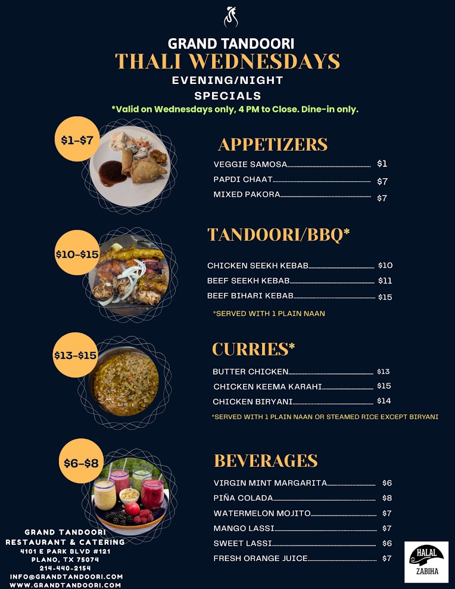 GRAND TANDOORI RESTAURANT & CATERING menu board