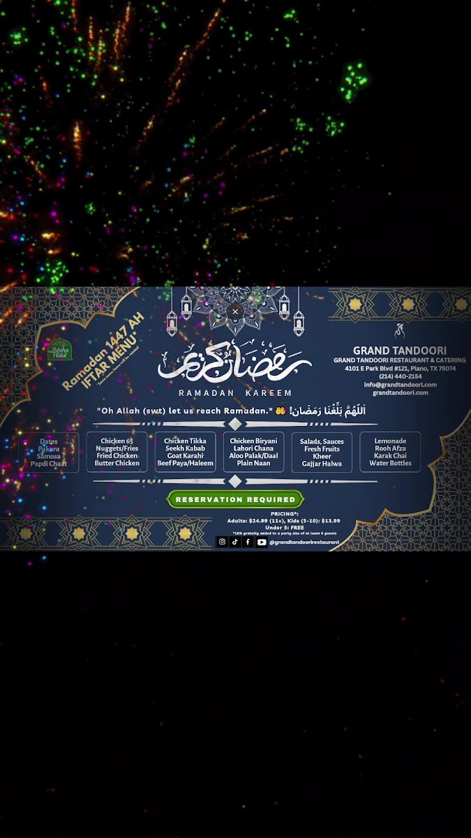 GRAND TANDOORI RESTAURANT & CATERING menu board