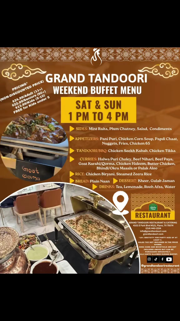 GRAND TANDOORI RESTAURANT & CATERING menu board