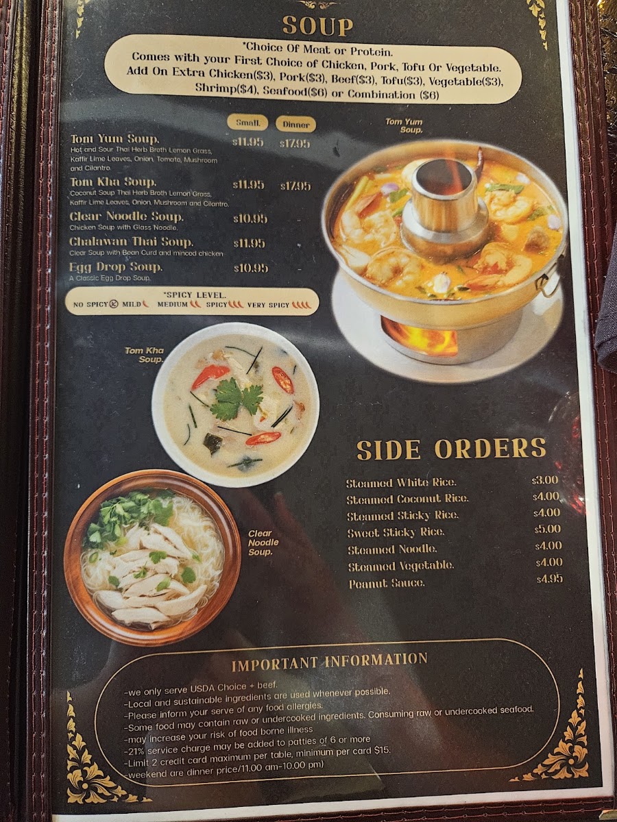 Cha La Wan Thai Cuisine menu board